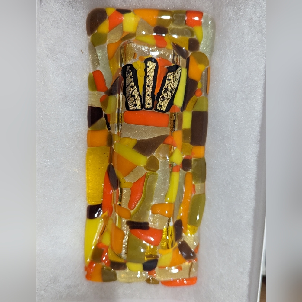 Large hand crafted fused glass yellow  Mezuzah case Gold dichroic glass. Judaica